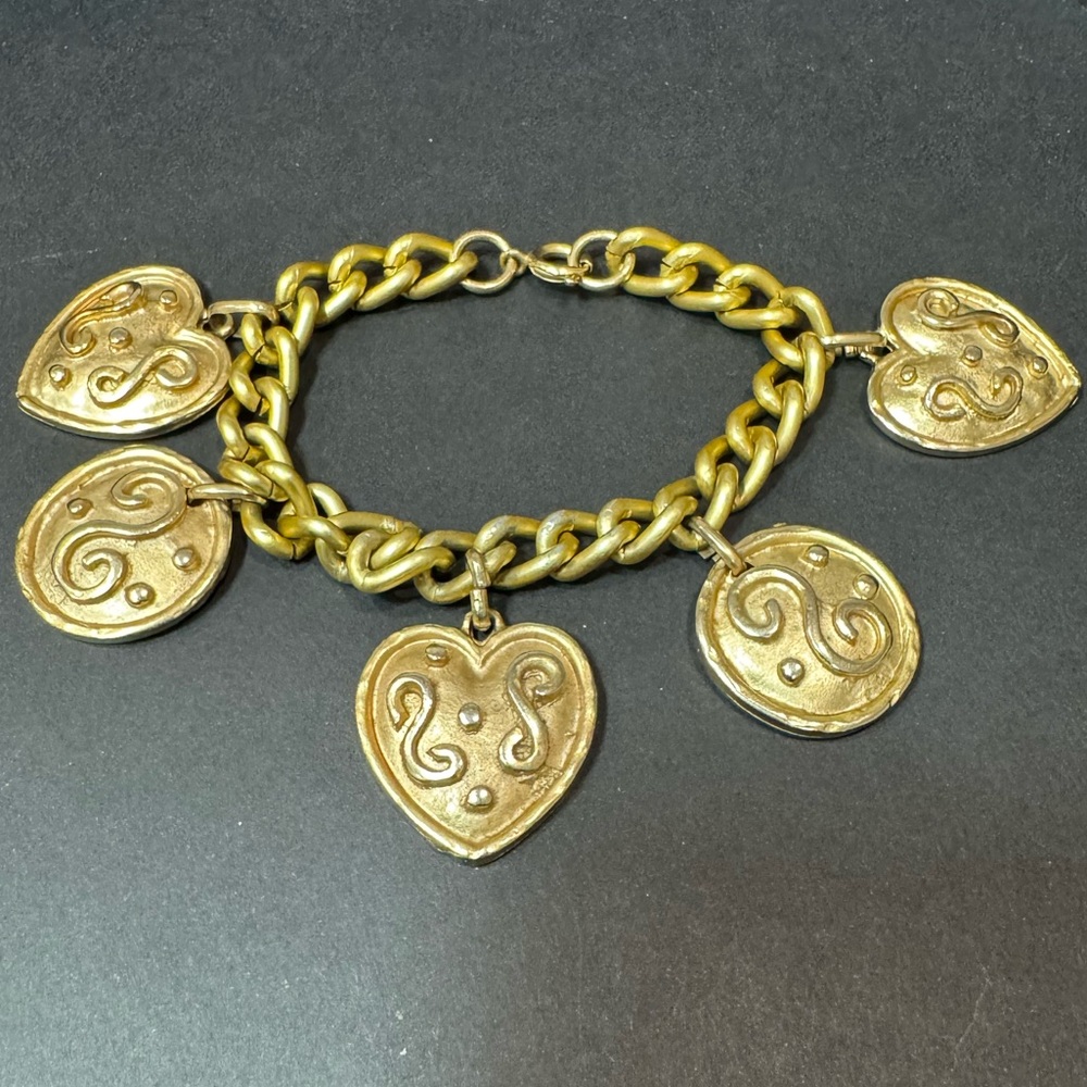 Edouard Rambaud Vintage Unsigned 80’s Gold Heart Charm Bracelet